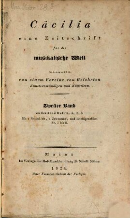 Caecilia  : eine Zeitschrift für die musikalische Welt, 2 = H. 5 - 8. 1825