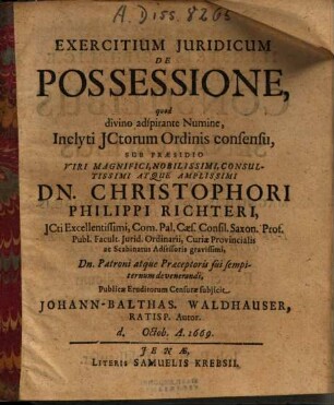 Exercitium Iuridicum De Possessione