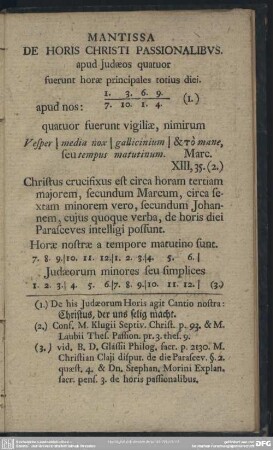 Mantissa De Horis Christi Passionalibus