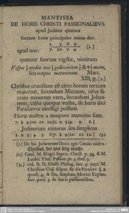Mantissa De Horis Christi Passionalibus