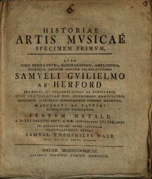 Historiae artis musicae specimen I.