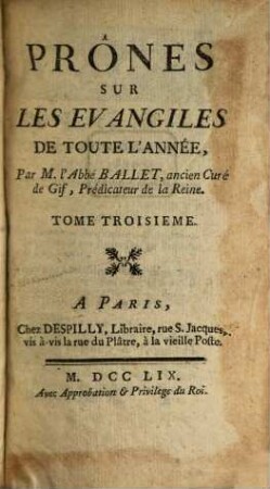 Prônes sur les Evangiles de toute l'année, 3