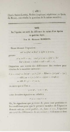 Note sur l'équation aux carrés des différences des racines d'une équation du quatrième degré.