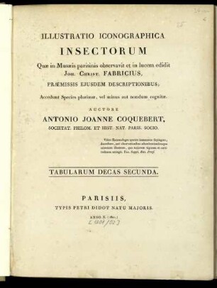 Tabularum decas secunda: Illustratio iconographica insectorum. Tabularum decas secunda