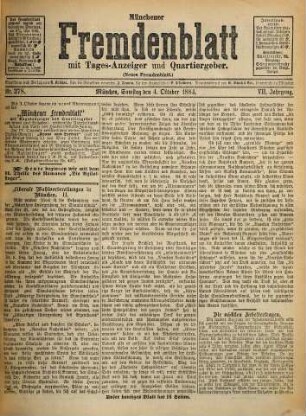 Münchener Fremdenblatt : mit Tagesanzeiger und Quartiergeber. 1884,10/12 = Jg. 7