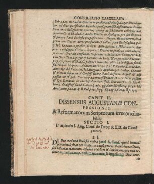 Caput II. Dissensus Augustanae Confessionis, & Reformatorum Scriptorum irreconciliabilis.