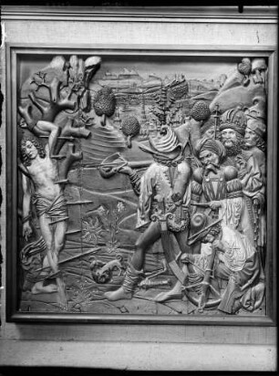 Freiburg Augustiner Kloster Relief Martyrium des Sankt Sebastian aus dem Elsass (um 1510)