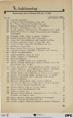3. Auktionstag Donnerstag, den 3. Februar 1938, ½ 3 Uhr (Nr. 851-1275)