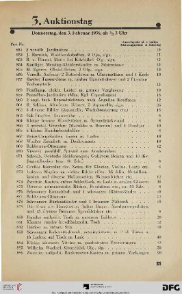 3. Auktionstag Donnerstag, den 3. Februar 1938, ½ 3 Uhr (Nr. 851-1275)