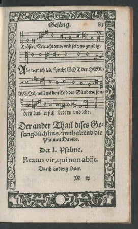 Der ander Thail dises Gesangbüchlins/ innhaltend die Psalmen Davids.