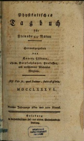 Physikalisches Tagbuch für Freunde der Natur. 3, 1/2. 1786