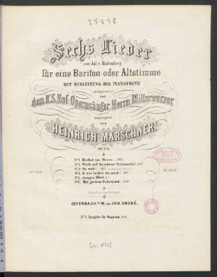 Sechs Lieder von Jul. v. Rodenberg : für eine Bariton- oder Altstimme mit Begleitung des Pianoforte ; op. 173