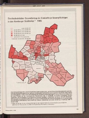 Durchschnittlicher Gesamtbetrag der Einkünfte je Steuerpflichtigen in den Hamburger Stadtteilen 1986