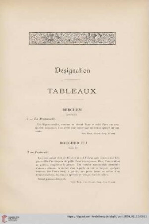Designation - Tableaux (Nr. 1 - 81)