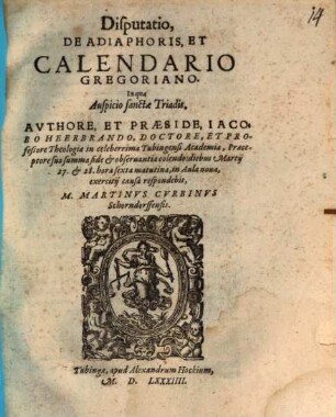 Disputatio, De Adiaphoris, Et Calendario Gregoriano