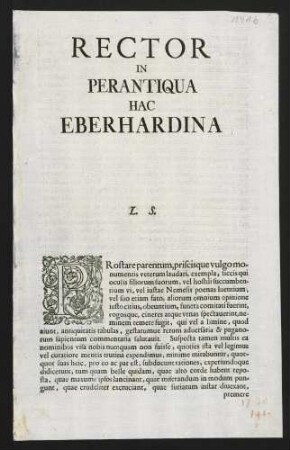 Rector In Perantiqua Hac Eberhardina L. S.