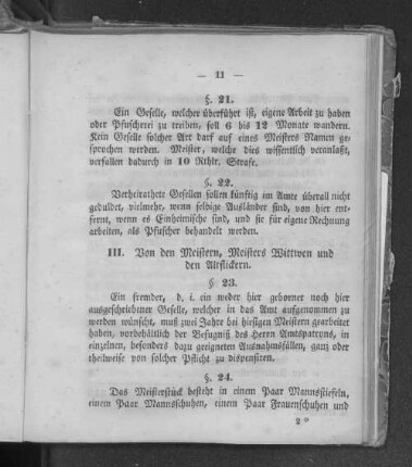 III. Von den Meistern, Meisters Wittwen und den Altflickern.
