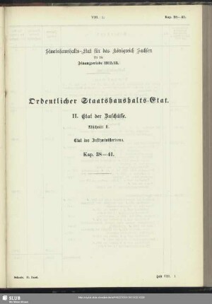 II. Etat der Zuschüsse. Abschnitt E. Etat des Justizministeriums. Kap. 38-41
