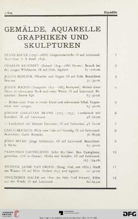 Gemälde, Aquarelle, Graphiken und Skulpturen (Nr. 1-123)