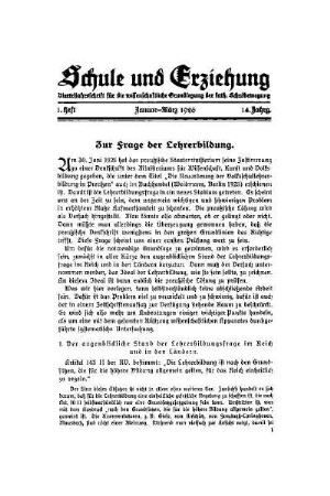 Zur Frage der Lehrerbildung