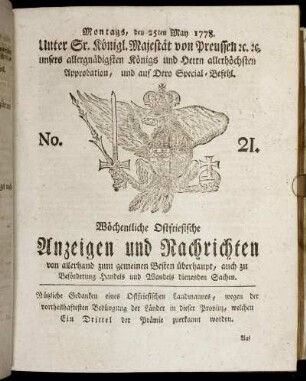 No. 21. Montags, den 25ten May 1778.