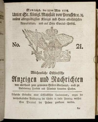 No. 21. Montags, den 25ten May 1778.