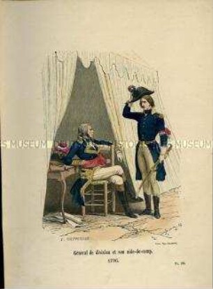 Uniformdarstellung, Divisions-General und sein Adjutant, Frankreich, 1796.