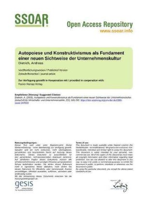 Autopoiese und Konstruktivismus als Fundament einer neuen Sichtweise der Unternehmenskultur