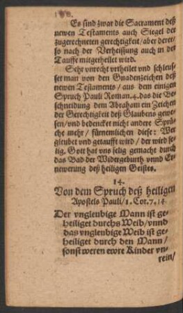 14. Von dem Spruch deß heiligen Apostels Pauli/ 1. Cor. 7.