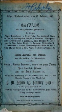 Katalog. [20.] 1885, 19. Febr.