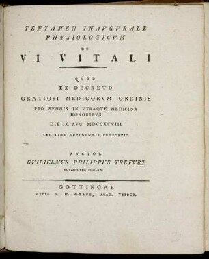 Tentamen Inaugurale Physiologicum De Vi Vitali