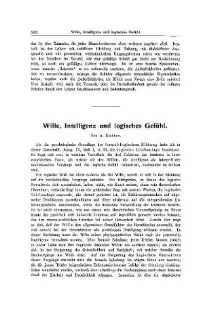 Wille, Intelligenz und logisches Gefühl
