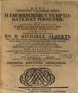Dissertatio Inauguralis Medica De Haemorrhoidibus Symptomaticis Et Perniciosis