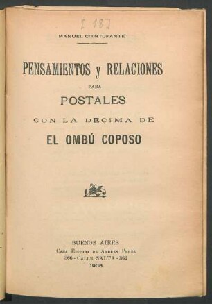 Pensamientos y relaciones para postales con la décima de el ombú coposo