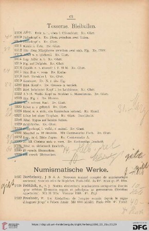 Numismatische Werke (Nr. 1337-1349