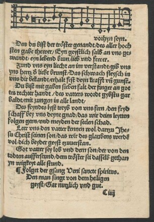 Folget der gsang Veni sancte spiritus. Den man singt von dem heiligen geyst/ Gar nutzlich und gut.