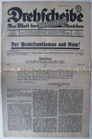 Völkisch-nationalistische Wochenzeitung "Drehscheibe" zum Verhältnis von Protestantismus und Katholizismus in Deutschland