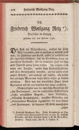 VII. Friederich Wolfgang Reiz, [...].