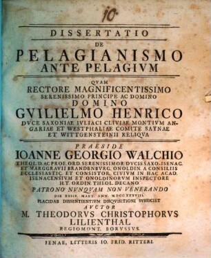 Dissertatio De Pelagianismo Ante Pelagivm