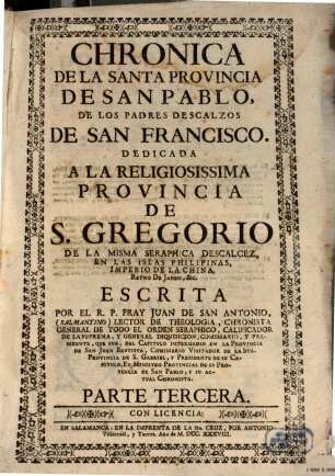Francisco Descalzos En Castilla La Vieja, Chronica De La Santa Provincia De San Pablo ..., 3