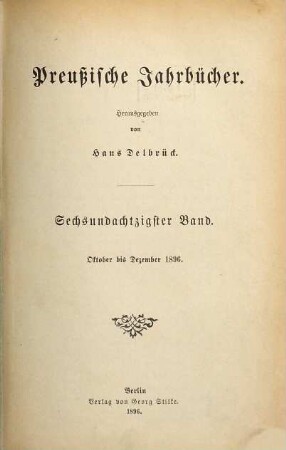 Preußische Jahrbücher. 86. 1896