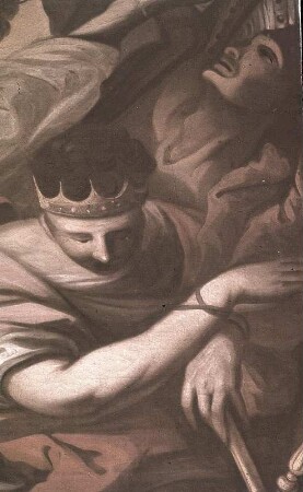 Karl der Große, auf drei besiegten Herrschern sitzend