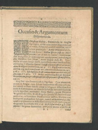 Occasio & Argumentum Disputationis.