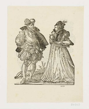 Herzogliches Paar in ganzer Figur, aus: "Insignia sacrae Caesareae Maiestatis", Frankfurt 1579, S. 185 recto