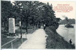 Pirna-Posta. Ulanen-Denkmal - Elbe mit Dampfer
