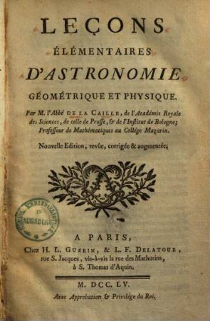 Leçons élémentaires, d'Astronomie géometrique et physique