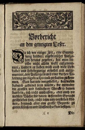 Vorbericht an den geneigten Leser.