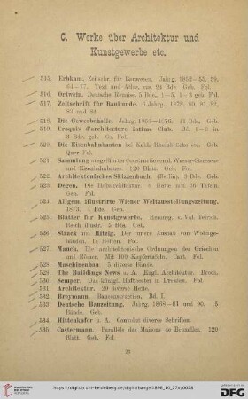 C. Werke über Architektur und Kunstgewerbe etc. (Nr. 515- 570)