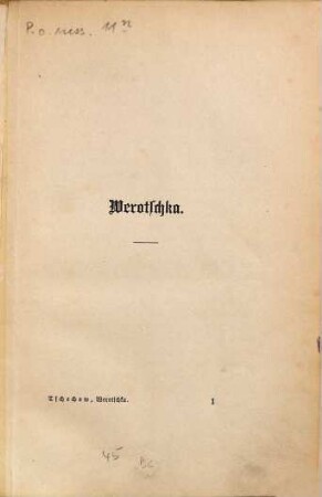 Russische Leute : Geschichten aus dem Alltagsleben von Anton Tschechow. Deutsch von Johannes Treumann. (Inhalt: Werotschka. - Uebers Ziel geschossen. - Unglück. - Wanjka. - Einmal im Jahr. - Kummer. - Beider Wittwe des Adelmarschalls. - In der Christnacht .)