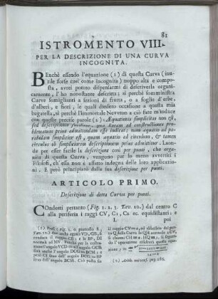 Istromento VIII. Per La Descrizione Di Una Curva Incognita